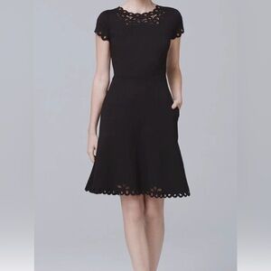 White House Black Market dress Size 4 cap sleeve laser cut pockets fit & flare